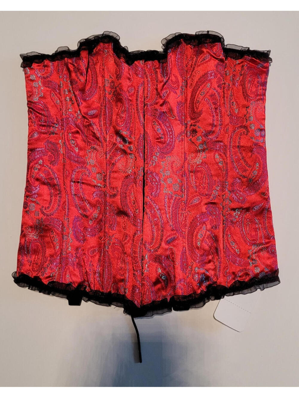 Women Roselle Lace Up Black & Red Bustier Corset Overbust Top Waist Cincher